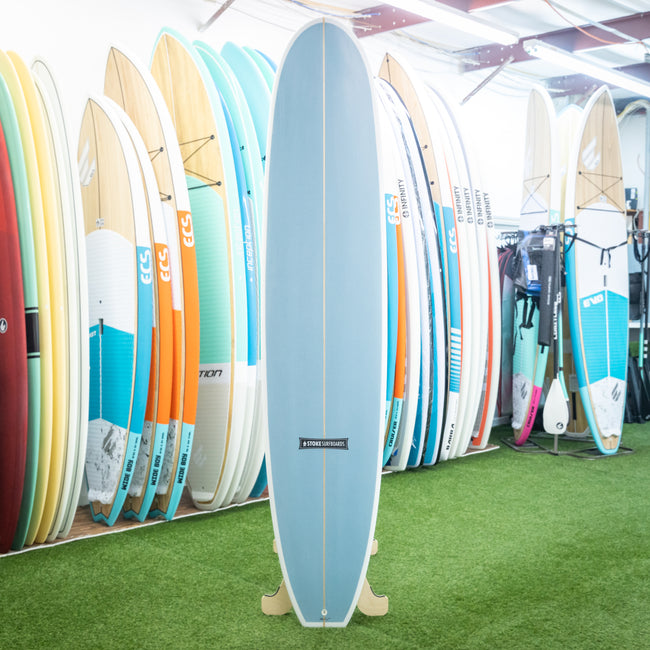 Stoke Classic Longboard 9’2" Surfboard - Light Blue / White