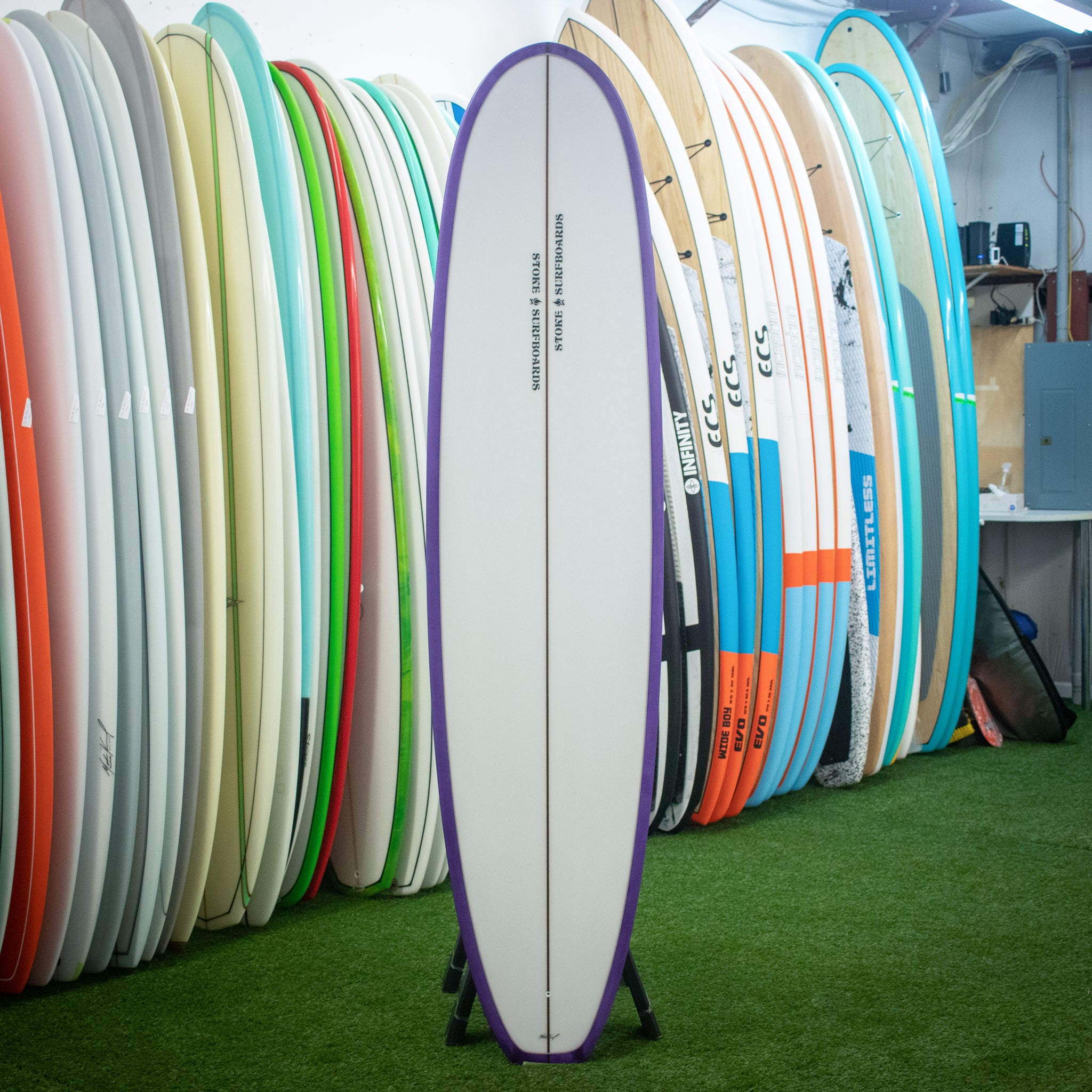 Stoke Mini Longboard 8'0" Surfboard Purple Surfboards Wilmington NC – Reflection Surf Co.